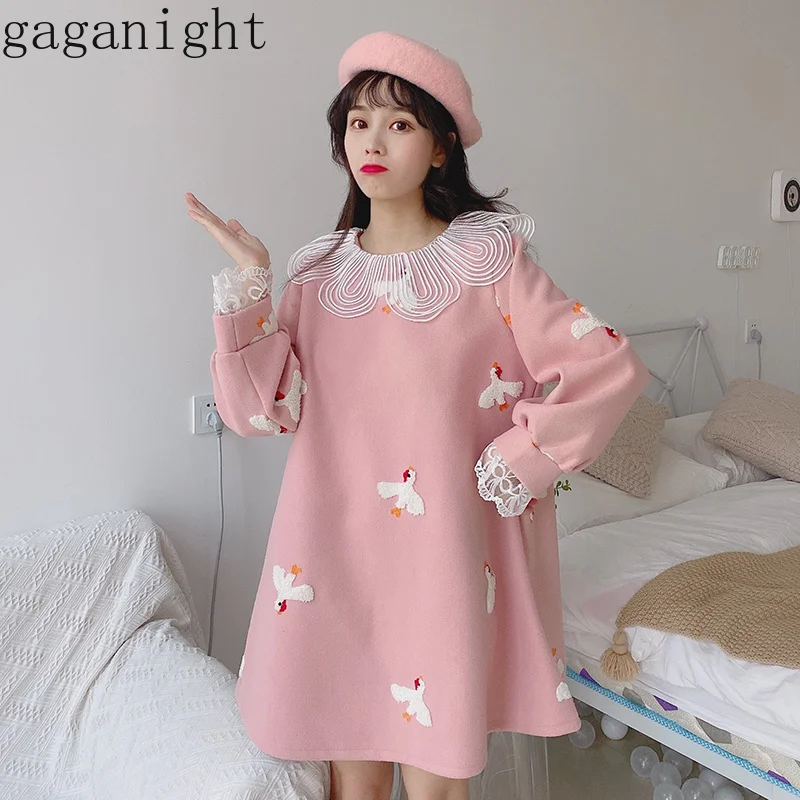 Gaganight/милое платье с вышивкой для девочек Короткое мини длинными рукавами