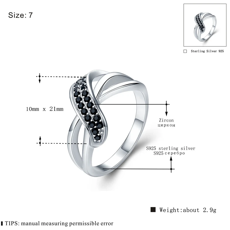 SODROV Настоящее Серебряное кольцо 925 пробы на палец с черной шпинелью, свадебные кольца для женщин, ювелирные изделия из стерлингового серебра G036