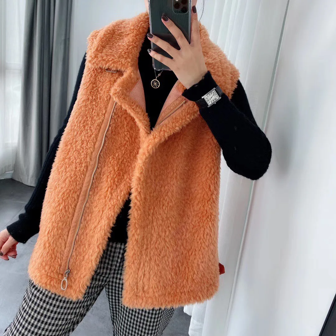 vest women outwear plus size new fashion motocycle sheep fur vest korean women vest
