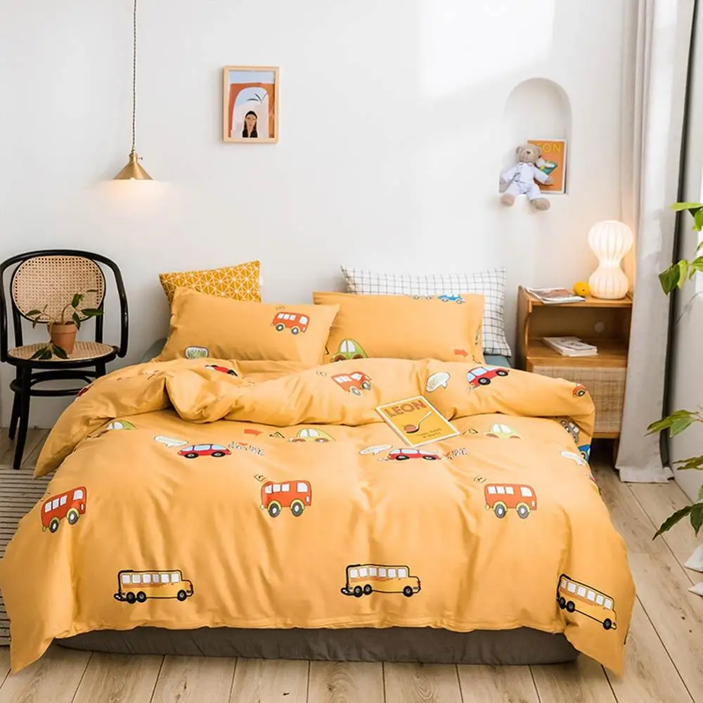 

2019 Cartoon School Bus Yellow Bed Cover Duvet Cover Set Cotton Bedding Set Bedlinens Twin Queen King Flat Sheet Fitted Sheet