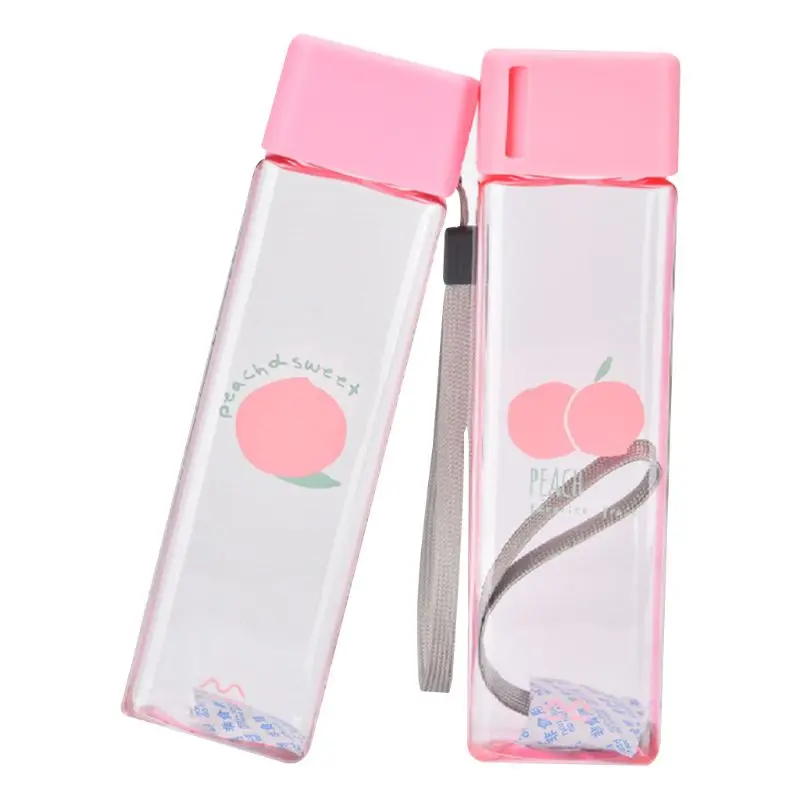 Pink Portable Water Bottle Milk Storage peach-print Sports Drinking Clear Cup For Home School Office