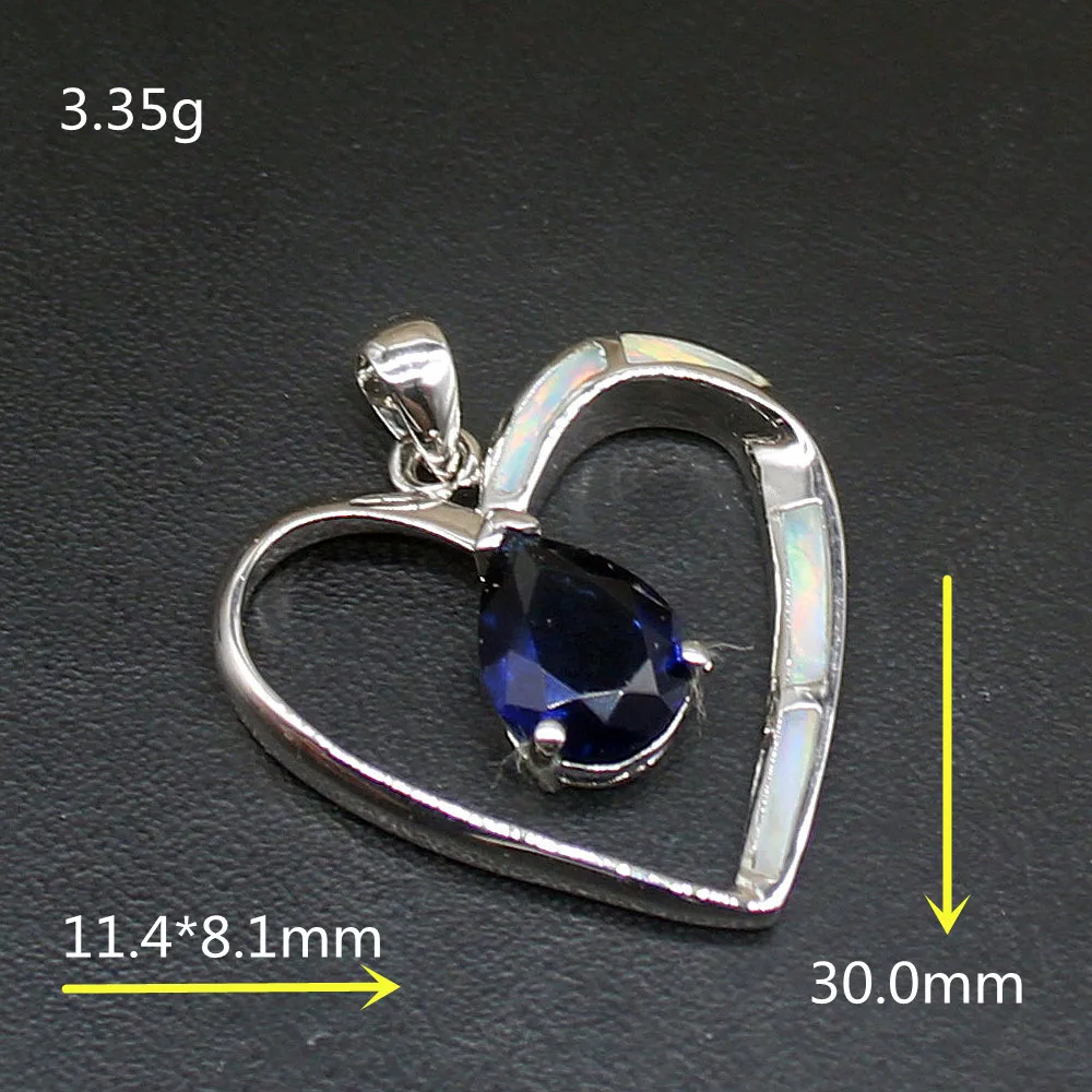 Gemstonefactory Jewelry Big Promotion 925 Silver Heart White Opal Sapphire Women Ladies Gifts Necklace Pendant 20214515