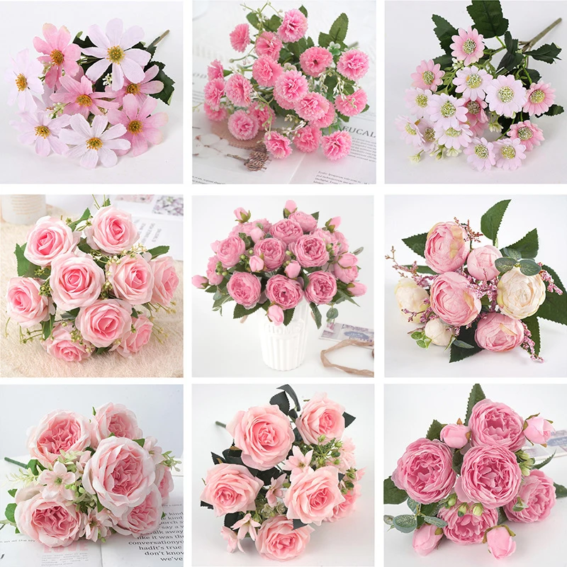 Peony Bouquet Fake Flower Artificial Silk Floral Bridal Party Home Wedding Rose