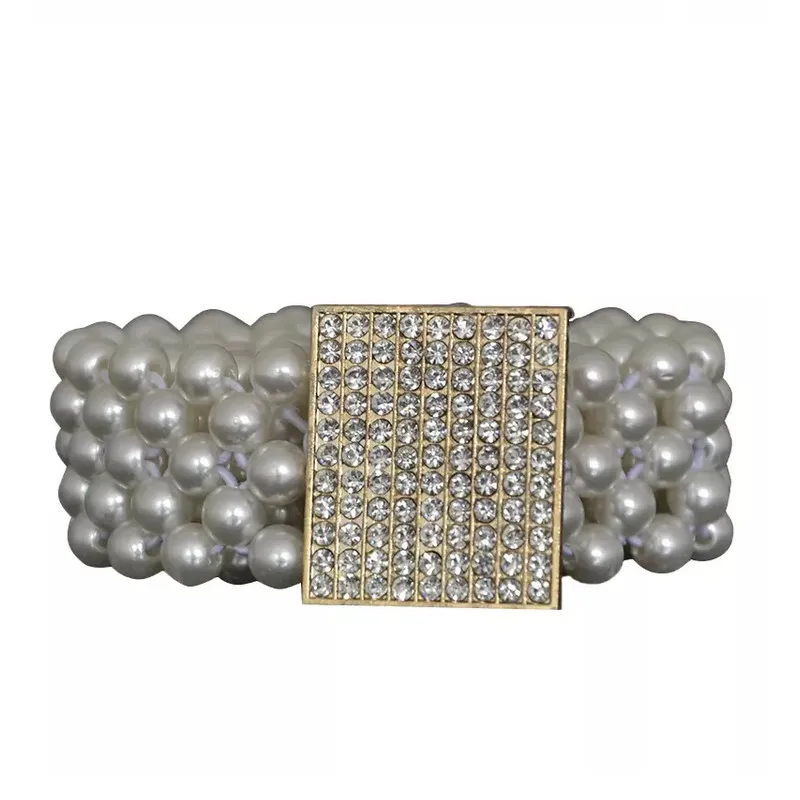 Pearl 1 1 шт., элегантный женский пояс с жемчугом, пояс на талию, эластичная Пряжка, жемчужная цепочка, пояс для девочек, Кристальный ремень, стразы, пояс на талию, Кристальный пояс - Цвет: Pearl 1