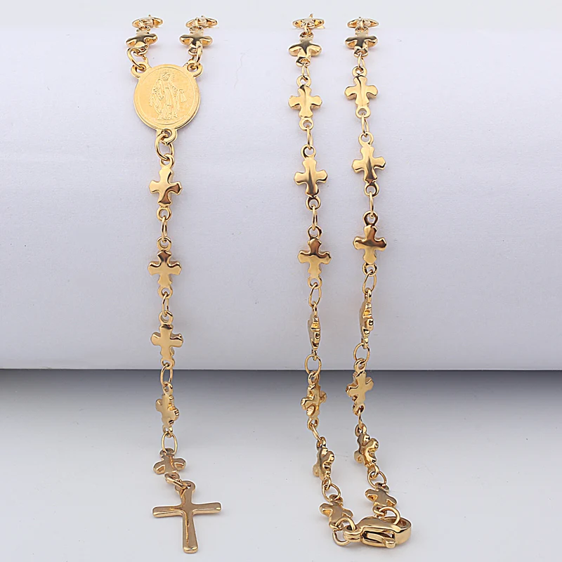 FINE4U N419 нержавеющая сталь милый крест и девственница Mary Кулон Ожерелье Религиозная католическая христианская бижутерия для женщин - Окраска металла: Gold