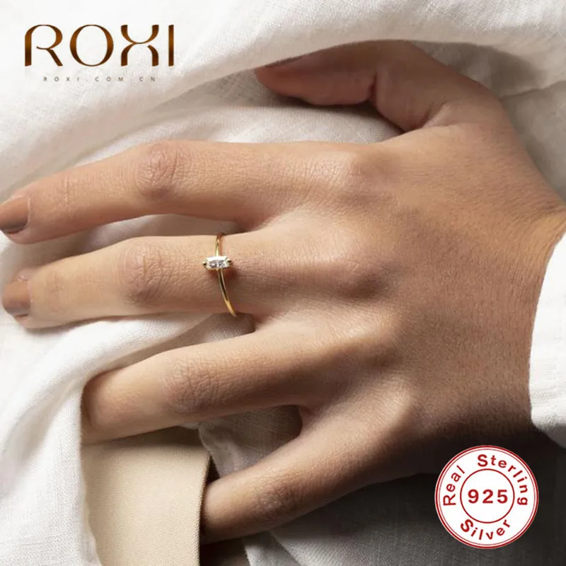 ROXI, 925 пробы, серебряное кольцо, свадебное, обручальное, подарок, прямоугольник, циркониевый кристалл, кольца на палец для женщин, ювелирные изделия, тонкое кольцо для пары