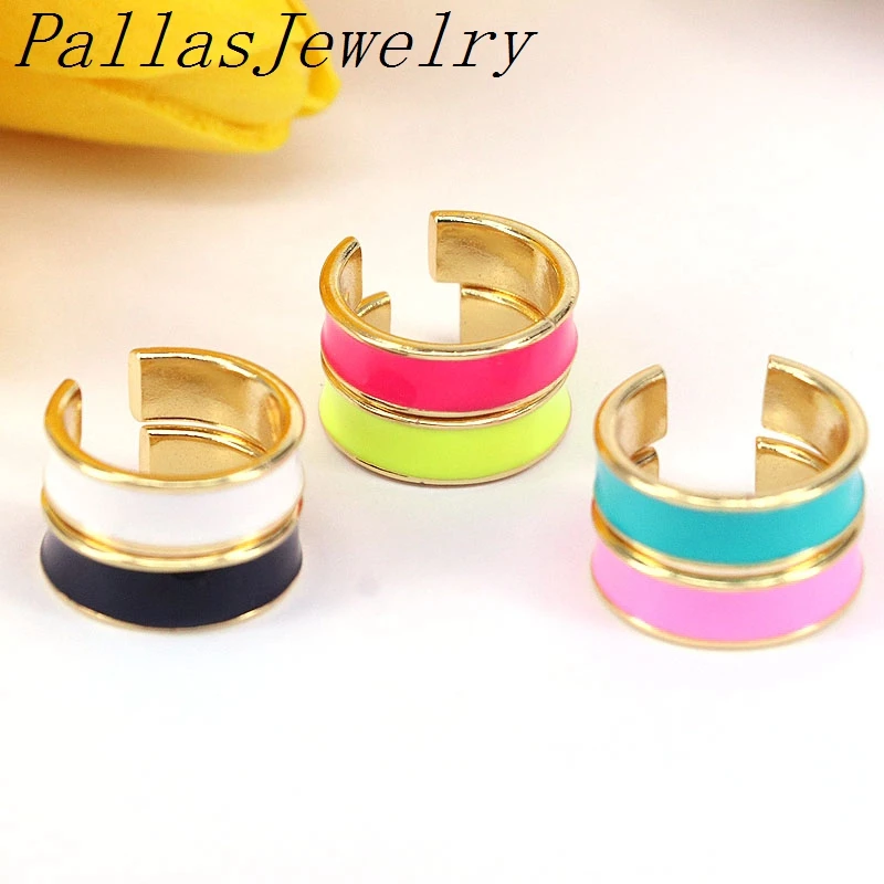 

10Pcs Colorful Enamel Geometric Ring For Woman Girls Gold-Color Opening Ring Adjustable Delicate Ring -Minimalist Jewelry