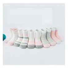 Детские однотонные полосатые хлопковые спортивные носки для девочек и мальчиков, розовые, белые, синие, серые, Разноцветные носки в полоску, детские короткие зимние носки, 5 пар