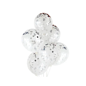 

Silver Confetti Balloon, 50 Pieces 12 Inches Silver Chrome Metal Party Balloons with Silver Ribbon for Baby Shower Anniversary W