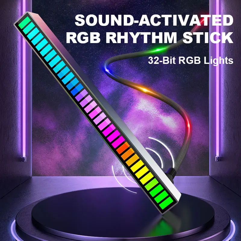 Voice-activated Rhythm Light Stick 32-Bit RGB Audio Spectrum Bar Pickup Ambient DJ LED Display Rhythm Pulse Colorful Signal
