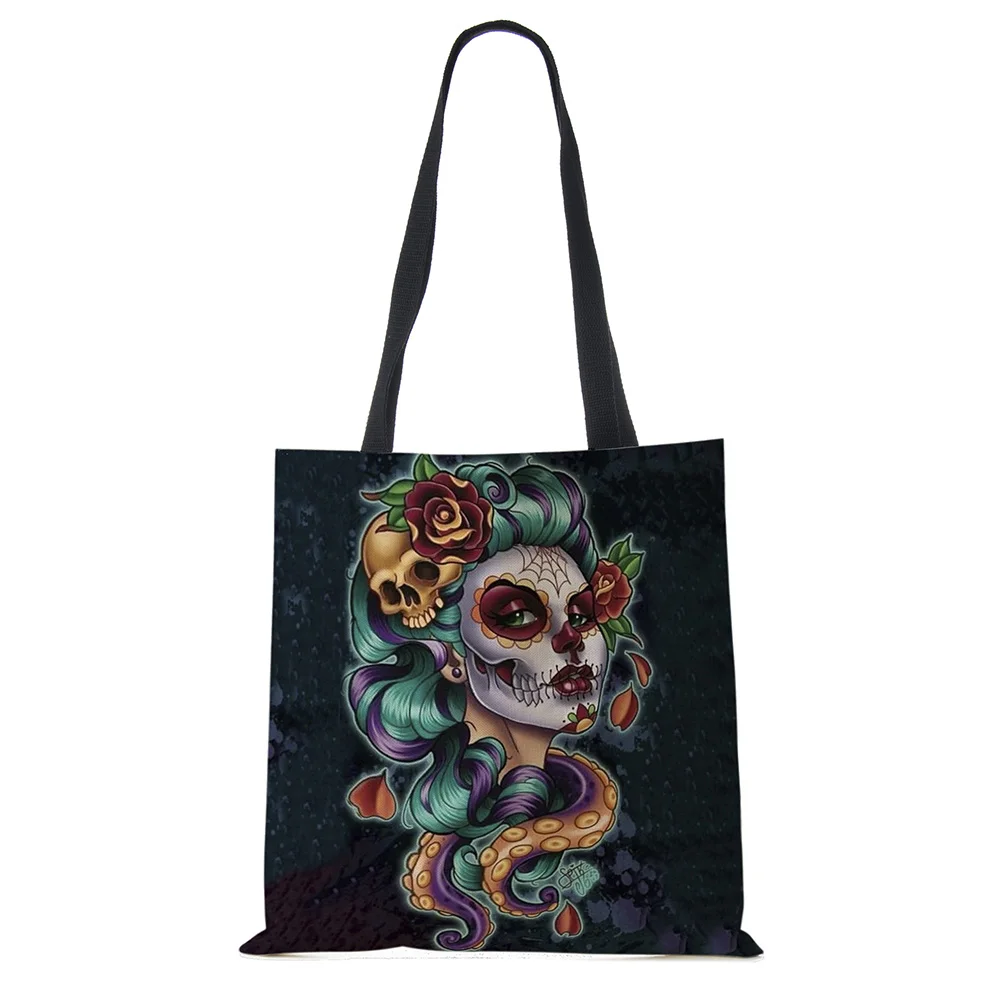 Day of the Dead Floral Skull Print Tote Bag Handbags for Women Halloween Sugar Skull Girl Shoulder Bags Large Capacity wristlet wallet Totes