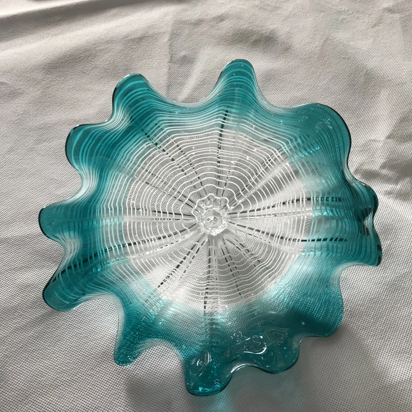 

American Custom Murano Glass Flower Plates Wall Art Tiffany Blue Modern Abstract Glass Wall Art Plates