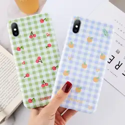 KJOEW милый фруктовый апельсиновый Вишневый Ретро сетчатый чехол для iPhone X XR Xs max 6 6 S 7 8 Puls Чехлы решетка полоса мягкий IMD чехол