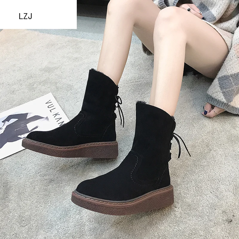 

LZJ New 2019 Women Fur Boots Ladies Winter Shoes Woman Zipper Casual Knee Boots Keep Warm Snow Boots Black Zapatos De Mujer