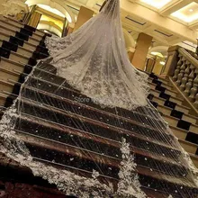 Роскошный однослойный кружевной свадебный для невесты вуаль тюль Фата до пола для невесты с расческой