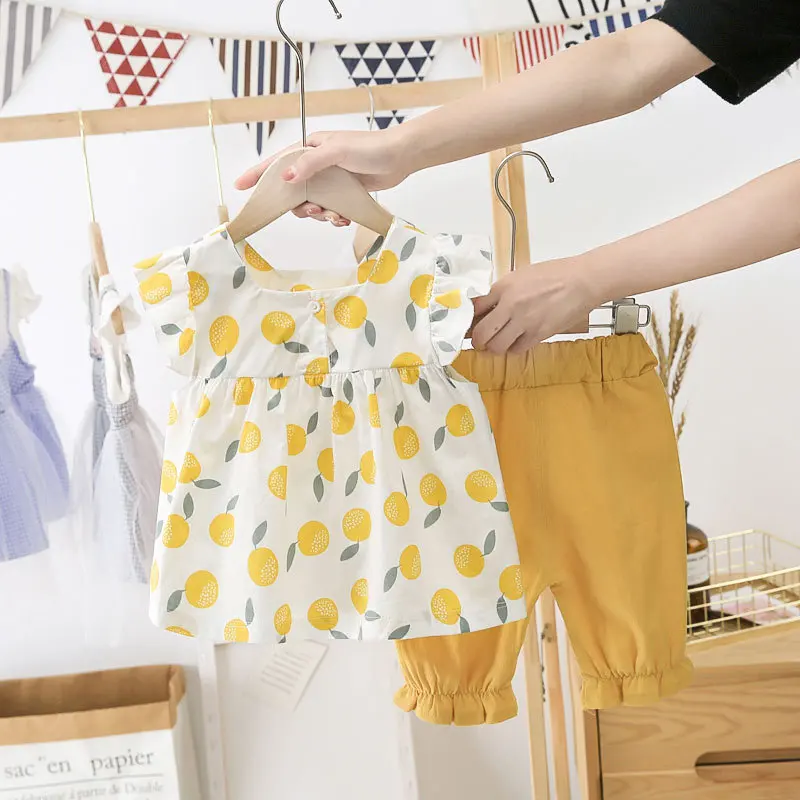 Ropa de 2 piezas para niñas pequeñas, traje estampado de algodón, conjunto de trajes informales, ropa bonita de verano