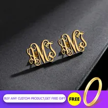 Personalized Jewelry Brincos Boucle d'oreille Gold Stainless Steel Oorbellen Silver Initial Monogram Earrings For Women Men BFF