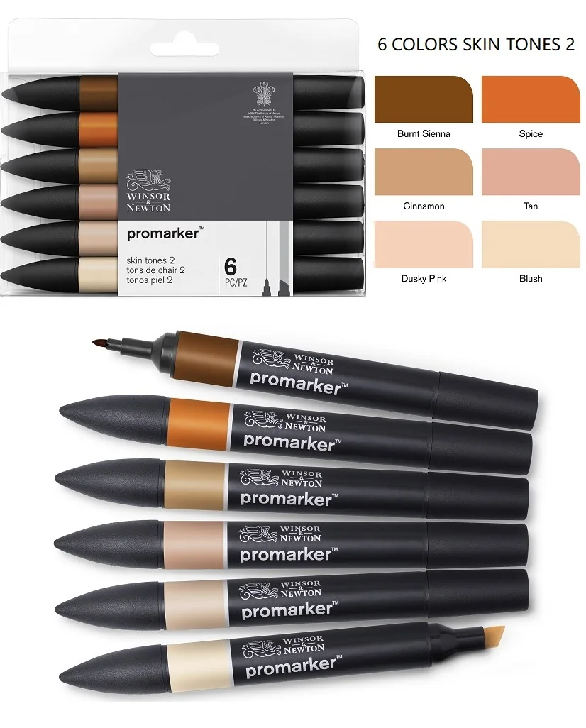 Профессиональный маркер WINSOR& NEWTON, 6/12 цветов, двухсторонняя(с круглым носком и косой) ручка для рисования, маркер, товары для рукоделия