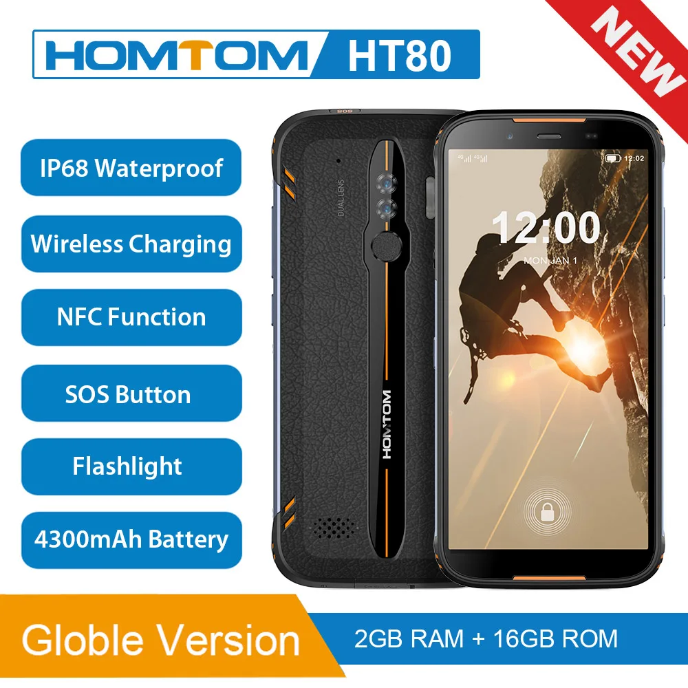 HOMTOM HT80 прочный IP68 водонепроницаемый смартфон 4G LTE Android 10 5,5 ''18:9 HD+ MT6737 13 МП 4300 мАч NFC Беспроводная зарядка SOS