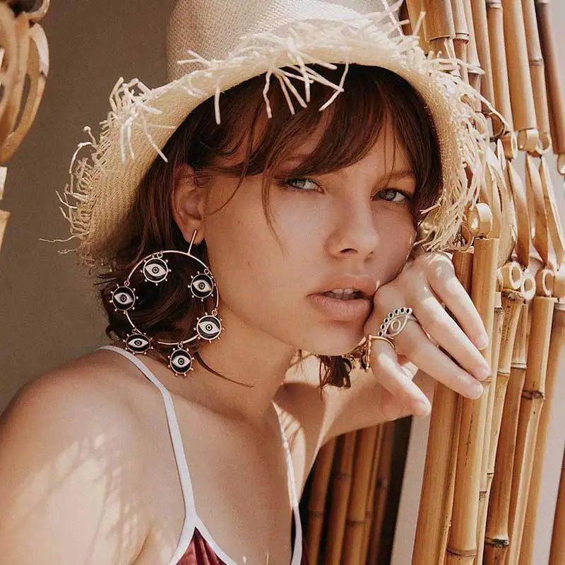 AOMU Boho новые золотые большие кольца маленькие сглаза очаровательные Подвесные серьги для женщин модные ювелирные изделия серьги набор
