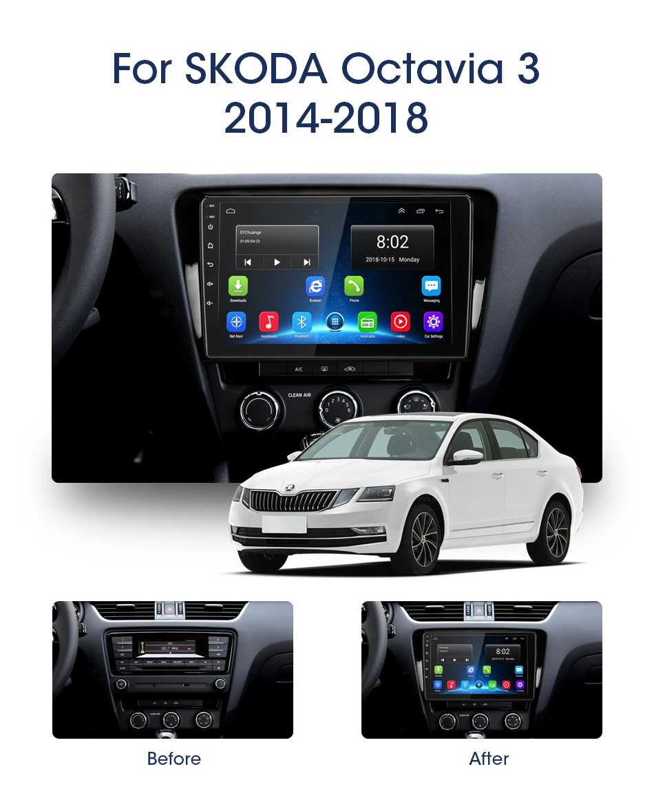 Excellent 10.1" 2Din Android 8.1 For Volkswagen SKODA Octavia 3 A7 2014-2018 Car Radio Multimedia Video Player Navigation RDS Head Unit 2