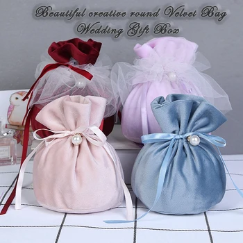 

100pcs wedding gift box with happy candy bag baby shower fairy velvet bag creative circular velvet bag DIY gift box accessories