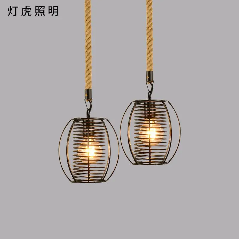 

Cross border restaurant with Nordic style, simple and personalized living room lamp, American Bar, iron hemp rope lamp