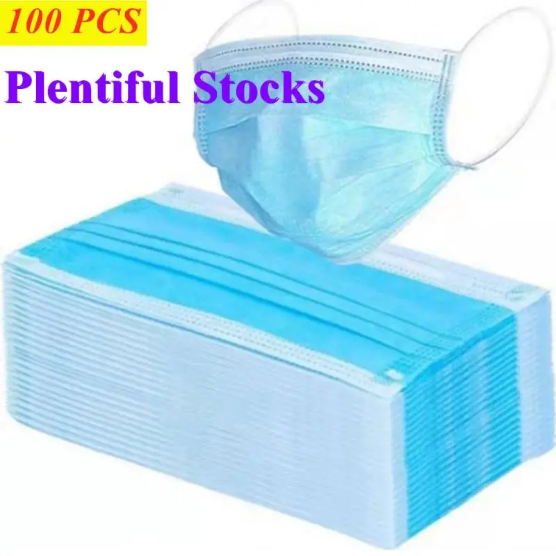 

100pcs Anti-Pollution 3Lay Mask Dust Protection Masks Disposable Face Masks Elastic Ear Loop Disposable Dust Filter Safety Mask