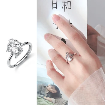 

Mocanie Shining Zirconia Lovely Little Mouse Open Adjustable Finger Ring 925 Sterling Silver Animal Ring Fine Jewelry 2020 Year
