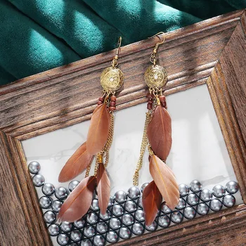 

Vintage Bohemian Feather Earrings 2020 Women Ethnic Style Retro Sunflower Tassel Dangle Drop Earrings Jewelry