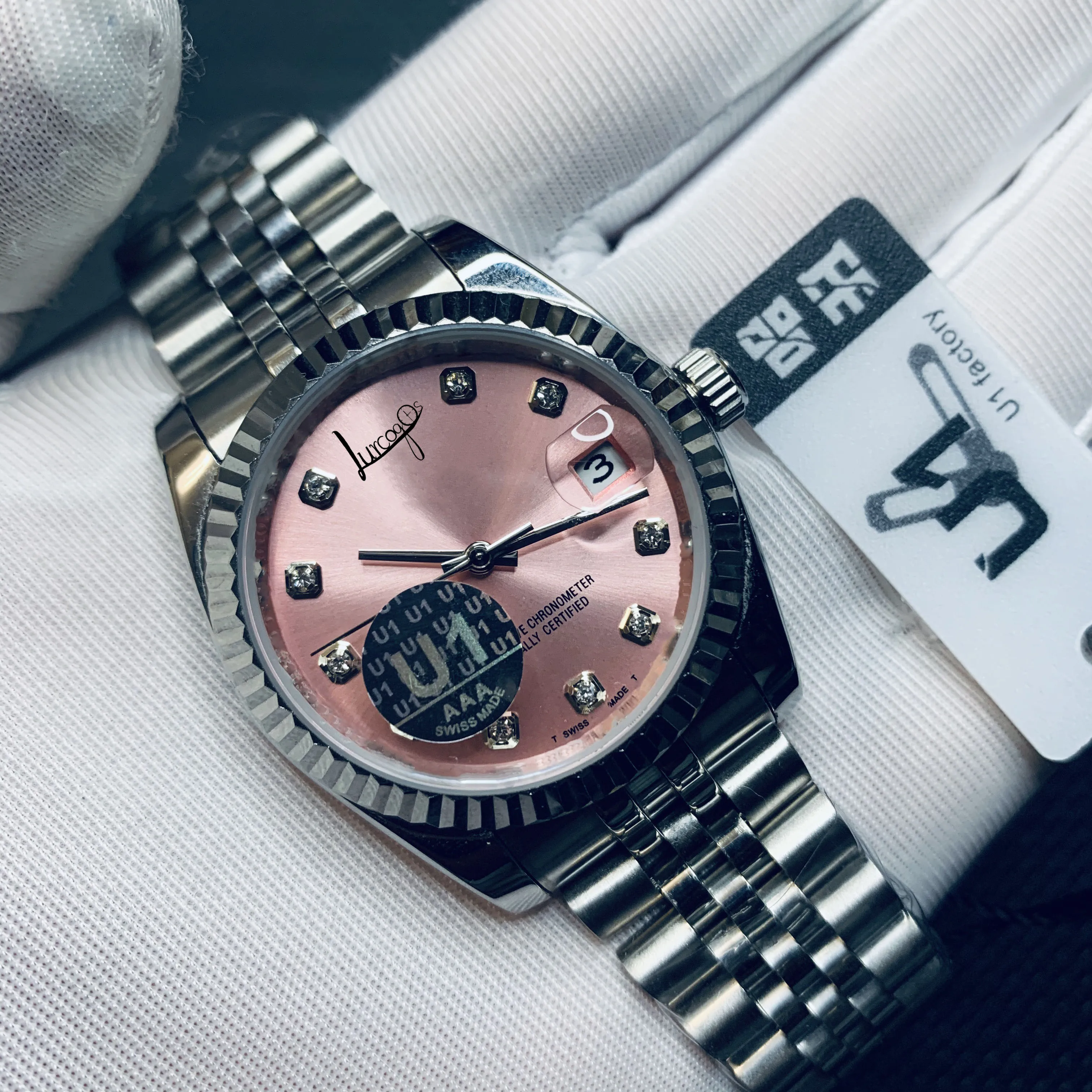 

Designer watch new high-quality luxury brand pink dial men's self-winding self-winding movement AAA watch date