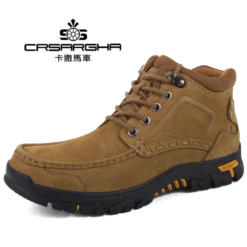 

Men Martin Boots England High Cotton-padded Shoes Leather Boot Large Size Fur Snow Boots Winter Warm plus Velvet Genuine Leather