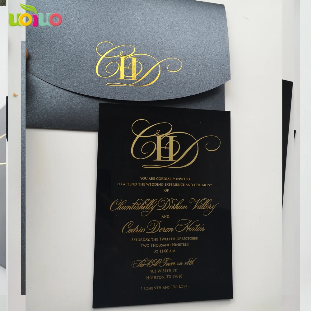 black acrylic card with gold foil letters free name logo