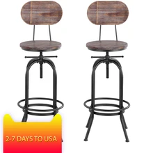 IKayaa промышленный стильный барный стул, регулируемый по высоте поворотный стул для кафе, сосновый верх+ металл со спинкой, мебель для бара, кафе
