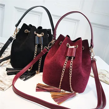

2020 New Mini Crossbody Handbags Cute Suede Bucket Bag Organizer Small Tassel PU Leather Womens Shoulder Messenger Bags Bolsos