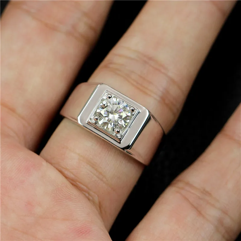 1CT Moissanite кольцо Мужские серебро 925 пробы регулируемые мужские кольца модные большие свадебные NJ05