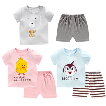 

Summer Kids Baby Boys Clothes Girl Sleepwear Children Cartoon Cute Printed 100%cotton Baby Short Sleeve Shorts Suit For 0-6Y