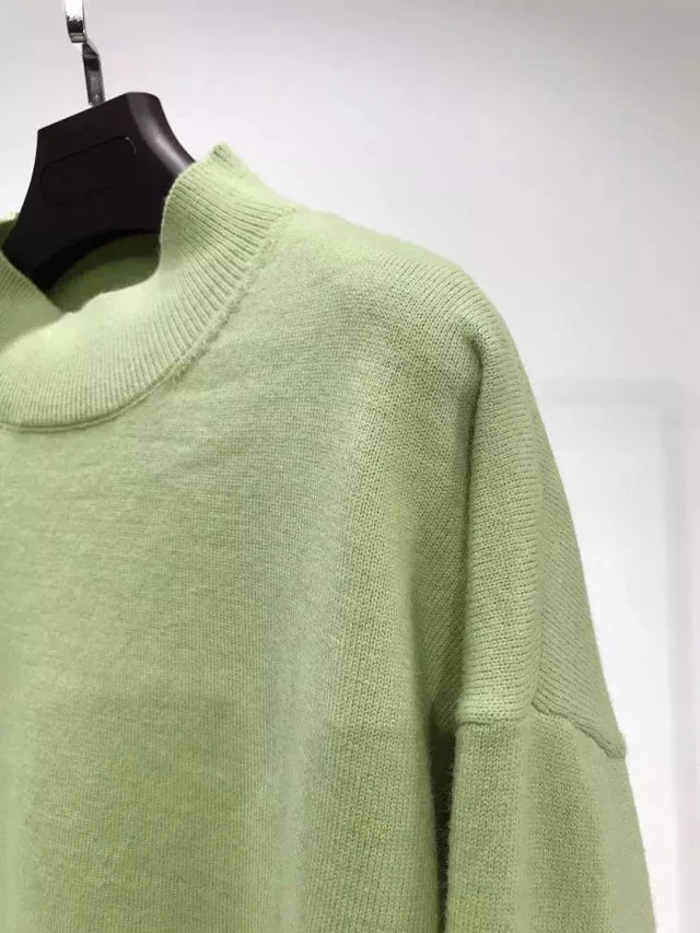 Женский свитер, осень и зима, зеленый свитер авокадо с полукруглой горловиной