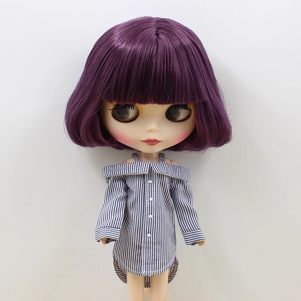 Dark Blue Модная рубашка с открытыми плечами; топы в полоску для 1/6; Blythe Doll - Цвет: Dark Blue