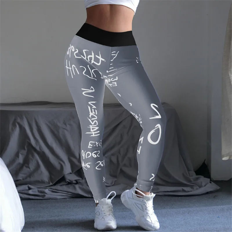 Леггинсы для спортзала женские штаны для йоги для фитнеса эластичные колготки для бега с высокой талией с принтом пуш-ап спортивные Леггинсы женские Леггинсы для йоги - Цвет: Gray
