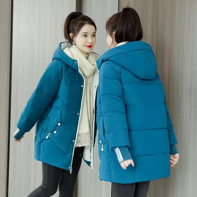 Comprar Chaqueta de invierno para mujer, chaqueta acolchada de algodón,  abrigo de algodón holgado coreano con capucha, Parkas para mujer, prendas  de vestir de talla grande para invierno 2023