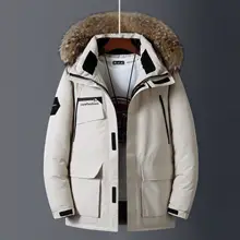Мужская пуховая куртка средней длины с большим меховым воротником и капюшоном, одежда для холодной защиты NF, толстое мужское пуховое пальто на утином пуху с холодным градусом