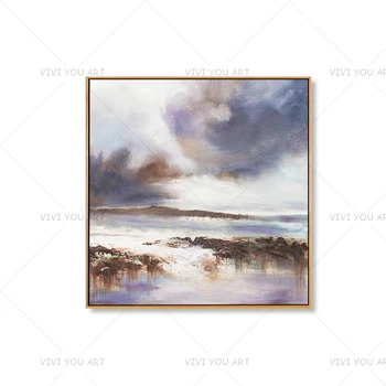 

Handmade Cloudy Wind Grey painting on canvas cuadro thick texture original wall art picture for living room home decoration
