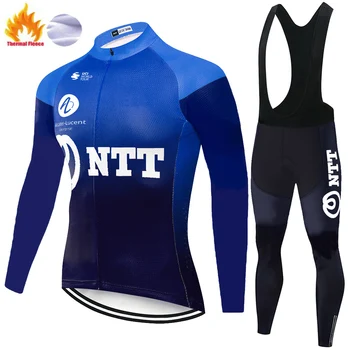 

New NTT team Cycling jersey Winter Thermal Fleece cycling bib pants Men ropa de hombre 2020 Outdoor warm uniforme de ciclismo