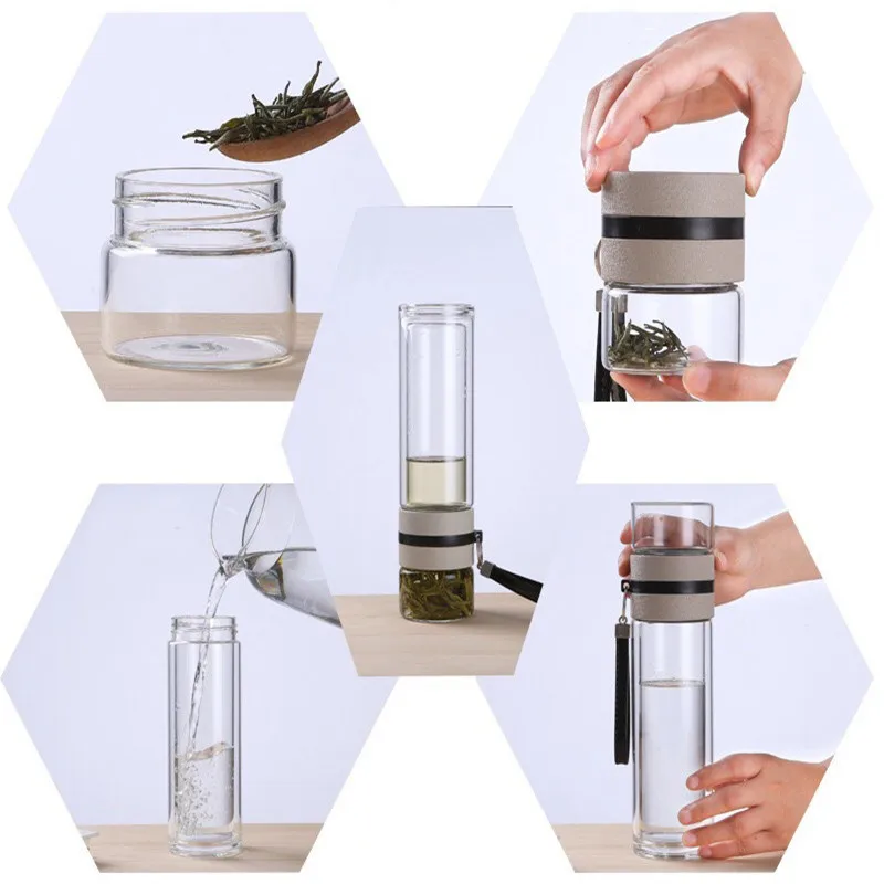 Double Wall Glass Tea Infuser Bottle Portable Glass Tumbler Stainless –  TheWokeNest