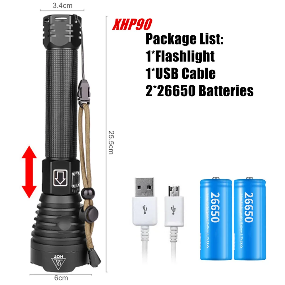 Светодиодный тактический вспышки светильник XHP70.2 XHP50.2 XHP90 USB Перезаряжаемые Водонепроницаемый Охота светильник 18650 26650 масштабирования фонарь - Испускаемый цвет: Package I