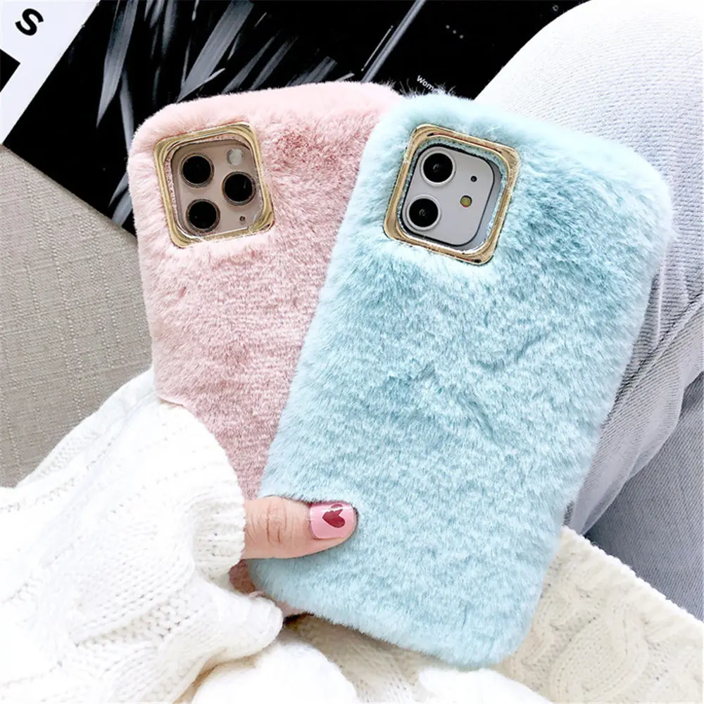Lovebay карамельный цвет плюшевый чехол для iPhone 7 8 6 6s Plus 11 Pro X XR XS Max зимний теплый мех сплошной мягкий чехол для телефона TPU задняя крышка