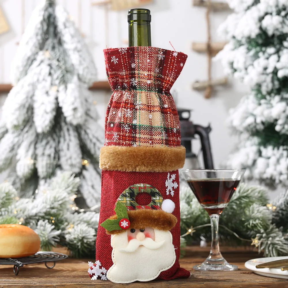 Рождественские украшения стола с блестками бутылки вина набор праздника празднования Нового года украшения поставки домашнее Вино Подарочная сумка d2