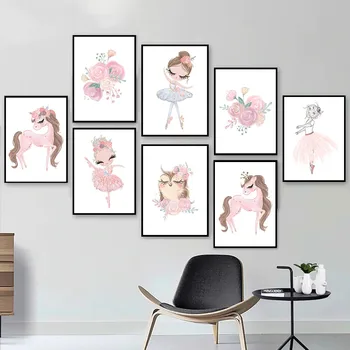 

Ballet Canvas Poster Unicorn Nursery Wall Art Print Pink Flower Canvas Painting Dancing Princess Wall Pictures Girls Room Decor