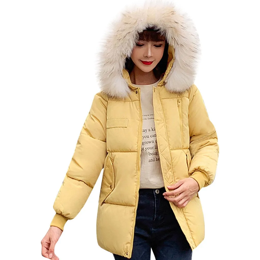 Женские зимние куртки parkas Mujer модное плотное теплое пальто с капюшоном с меховым воротником Топы тонкие однотонные милые куртки для женщин